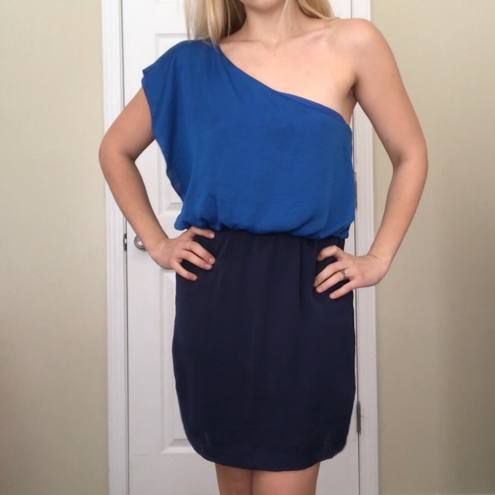 One Shoulder Silky Blue Dress Size Small